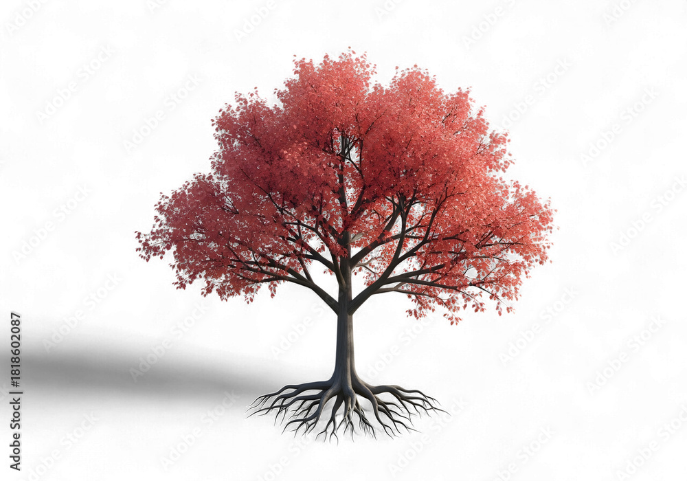 Obraz premium Beautiful coral-leaved tree with intricate root system, perfect for adding natural elegance to your designs or symbolizing growth and resilience