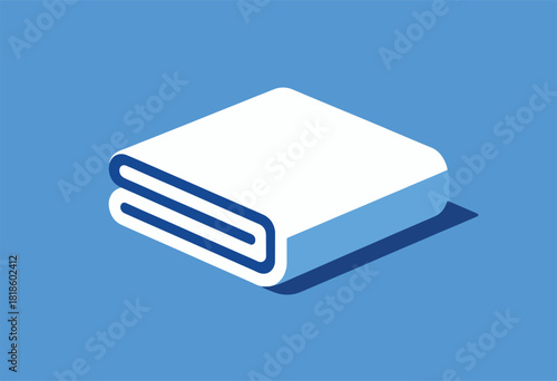Geometric graphic of a neatly folded white towel with dark blue accents, on a light blue background