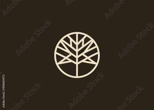 A simple tree line art logo drawn with smooth flowing strokes and balanced minimal shapes, representing growth, nature, and harmony, crafted as a clean creative vector illustration concept
