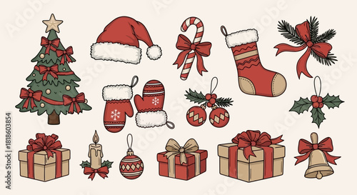 Christmas Holiday Decorative Elements Set - Festive Season Collection