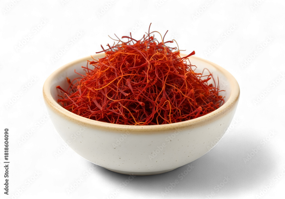 Fototapeta premium Exquisite saffron threads in a bowl, a culinary treasure promising rich flavor and vibrant color for gourmet dishes and spice blends, a touch of luxury