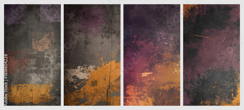 Purple and Orange Grunge Texture Background Set – Distressed Abstract Vintage Surface