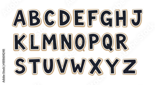 Complete uppercase English alphabet in a playful, bold, and chunky hand-drawn style, perfect for children's educational materials, fun graphic designs, or creative typography projects
