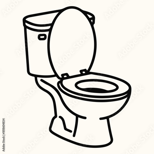 Simple line drawing of a toilet with the lid open, a common bathroom fixture, isolated on white background