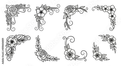 Elegant Floral Corner Designs A Collection of Decorative Elements for Design Projects