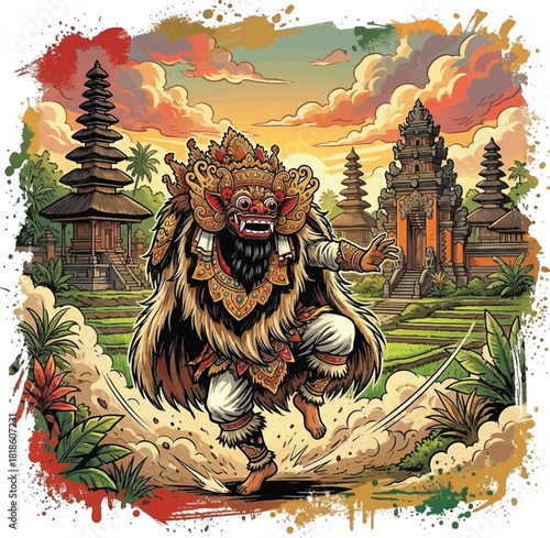 Barong Dancer with temple background in Bali