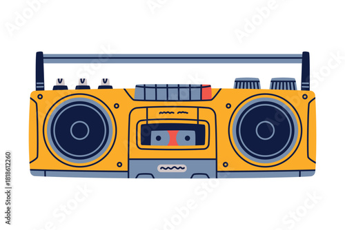 Retro Cassette Recorder for Music Listening Vector Illustration