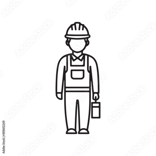 Construction worker in uniform and hard hat isolated on white background