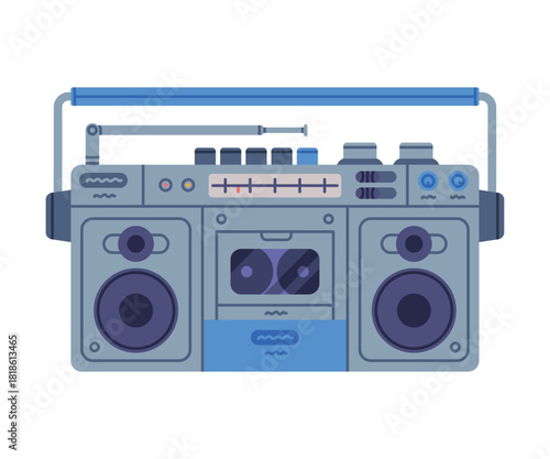 Retro Cassette Recorder for Music Listening Vector Illustration