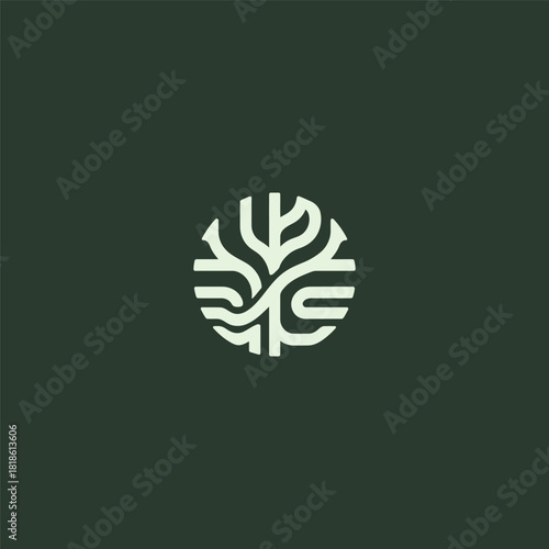 River and Root line art logo symbolizing nature growth and deep foundation.