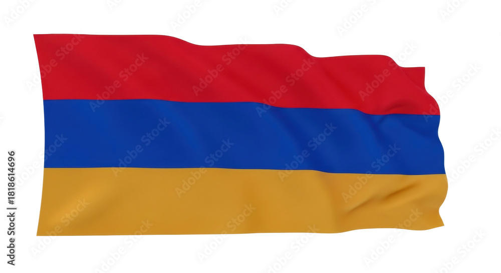 Fototapeta premium A tricolor flag with horizontal stripes of red, blue, and orange fabric, gently waving and fluttering to convey a sense of national pride and patriotism