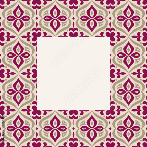 Beige Pink Burgundy Stylized Ornamental Tile Border Frame