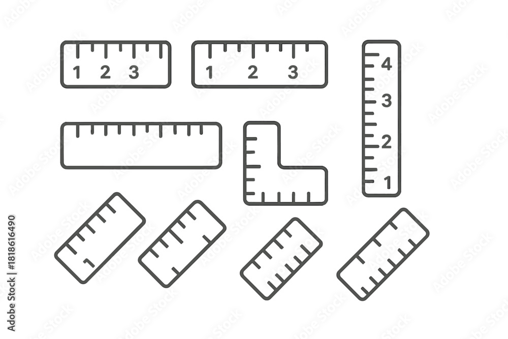 Fototapeta premium Assortment of measuring rulers and tools icons for school, architecture, and drafting projects
