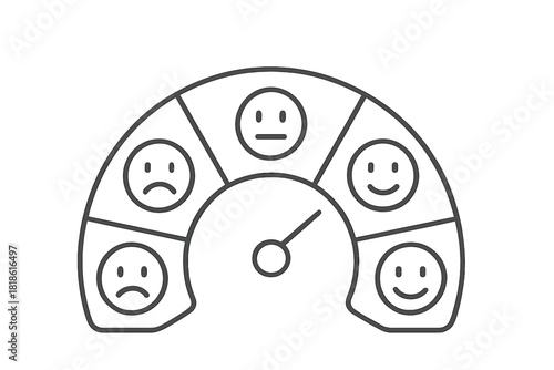 Customer satisfaction rating gauge with emoji faces showing mood scale from poor to excellent