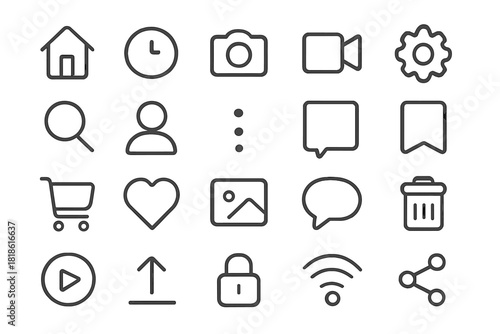 Essential outline icons for modern mobile applications and website user interfaces