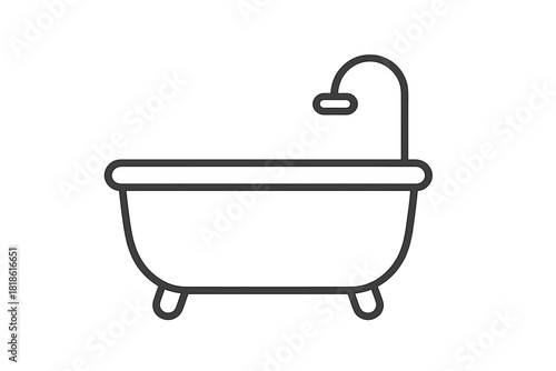 Classic clawfoot bathtub with attached shower faucet fixture outline icon