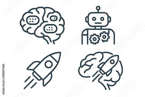 Artificial intelligence, robotics, innovation, and creative thinking technology symbols
