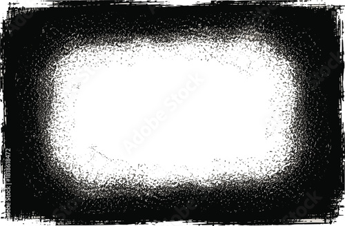 Black and white textured frame with distressed edges and speckled center abstract background