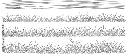 Detailed Black and White Grass Illustrations for Design and Creative Projects
