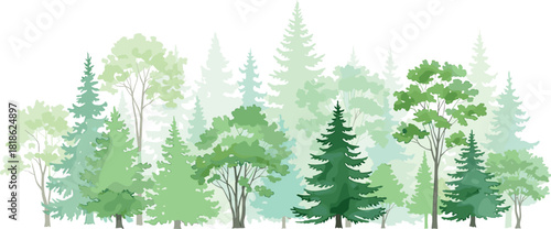Stylized Forest Silhouette in Shades of Green A Vector Illustration for Nature and Environment Concepts
