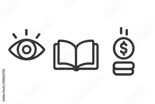 Business strategy concepts showing vision, learning, and financial success for web and print design