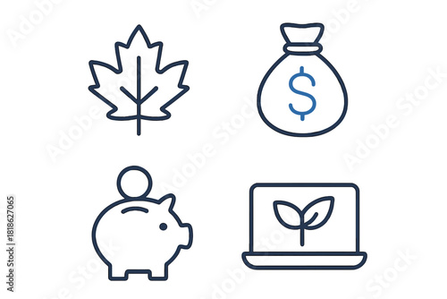 Canadian finance and investment icons set including savings, growth, and digital banking symbols