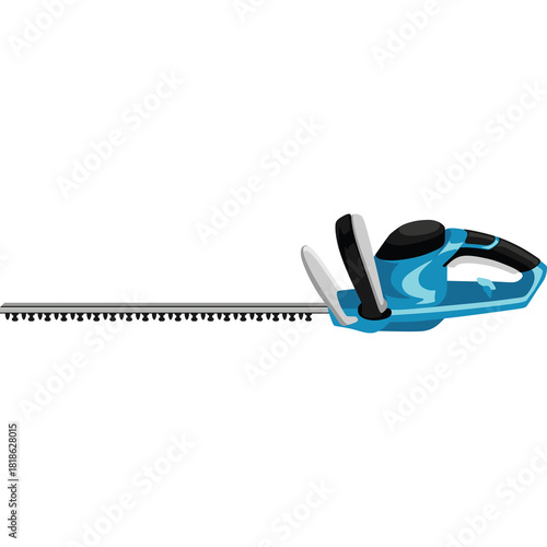 Blue Electric Hedge Trimmer Tool Isolated on White Background with Detailed Blade and Handle Design for Gardening and Yard Work