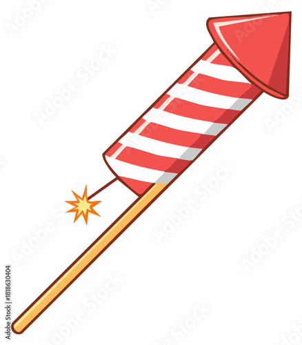 Cartoon Rocket Firework with Fuse Burning Brightly for Celebration Festivities
