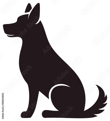 Stylized Black Dog Silhouette Sitting Illustration Pets Domesticated Animals