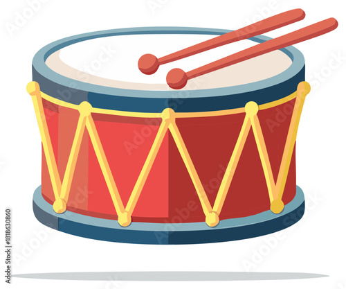 Cartoon drum and drumsticks for music and rhythm illustration
