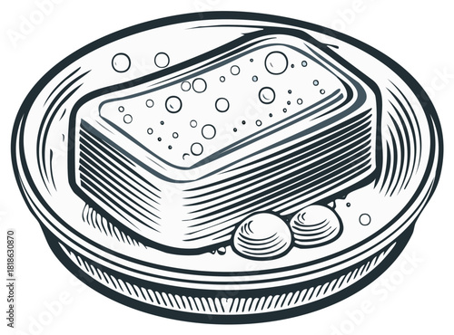 Delicious Layered Cake Served on Plate in Hand Drawn Style