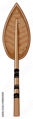 Stylized Wooden Spear with Leaf Shaped Blade Head Illustration