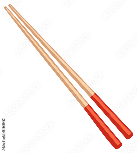 A simple vector illustration of a pair of classic wooden chopsticks with red handles