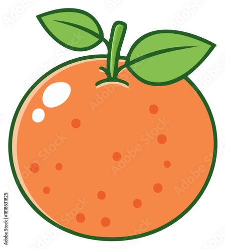 Stylized Cartoon Orange Fruit with Leaves and Stem Vector Illustration