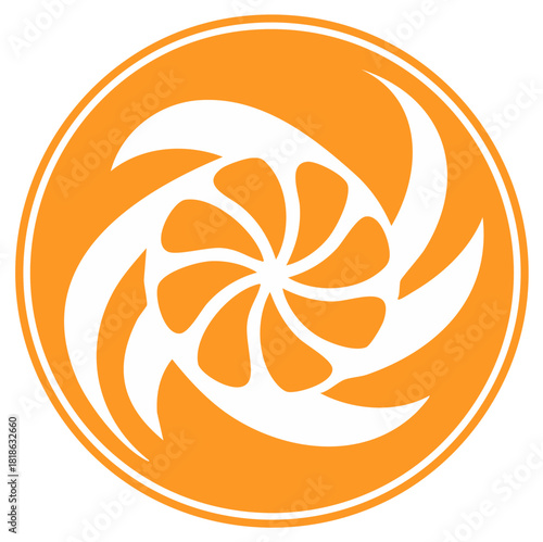 Abstract Circular Swirl with Orange Background, Geometric Rotation Pattern, Vortex Design Element