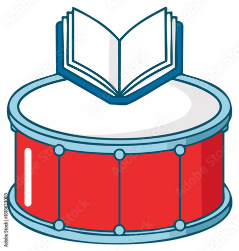 Musical Knowledge Open Book Resting on a Red Drum Education Harmony and Rhythm