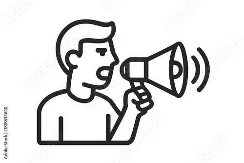 Person holding a megaphone and shouting to deliver an important message