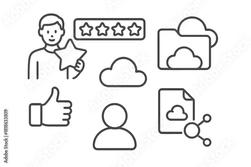 User feedback rating and cloud data storage outline symbols