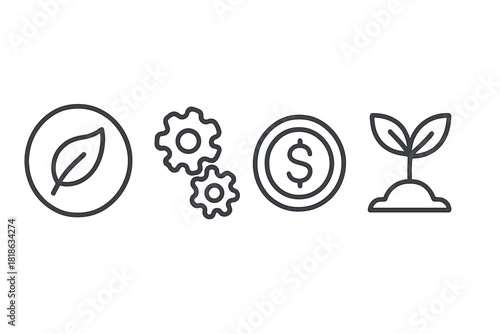 Sustainable business development concepts showing nature, process, finance, and planting