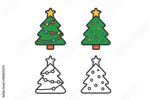 Collection of four Christmas trees featuring star toppers and festive holiday decorations