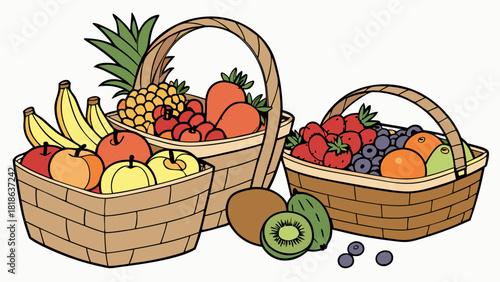 Fresh Fruit Baskets Abundant Colorful Produce for Healthy Eating Grocery Store Market Nutrition Diet Food Blog Wellness Promotion