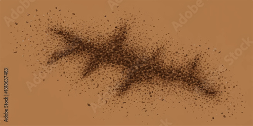 Abstract pine branch silhouette with particle dispersion on a brown background