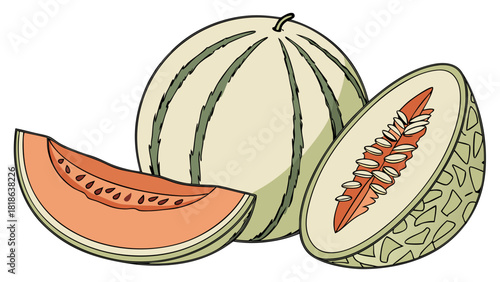 Vibrant Fresh Cantaloupe Melon Whole Half and Sliced for Healthy Summer Recipes Delicious Fruit Snack Natural Organic Produce