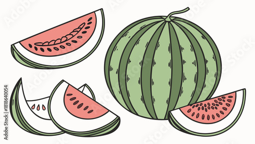 Vibrant Watermelon and Slices Vector Art. Fresh Juicy Summer Fruit for Healthy Eating, Refreshing Drinks, and Food Packaging Design.