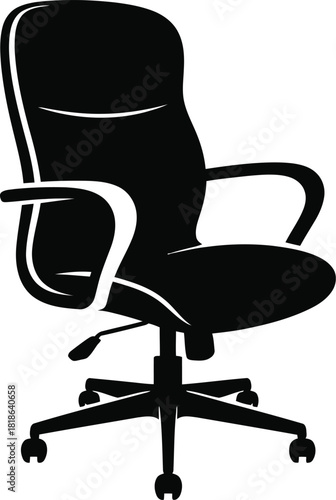 Silhouette Of A Black Office Chair With Curved Armrests And Wheels white background furniture