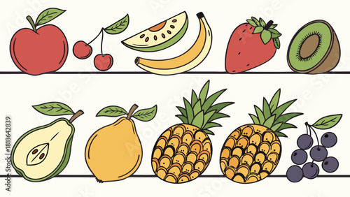Vibrant Hand Drawn Fruit Assortment for Healthy Eating Diet Nutrition Food Blog Web Design