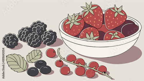Vibrant Fresh Organic Summer Berries Assortment Strawberries Blackberries Blueberries Red Currants Healthy Delicious Fruit Bowl
