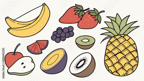 Hand Drawn Fresh Fruits Colorful Assortment Healthy Eating Nutrition Illustration for Food Blogs Wellness Apps Kids Education