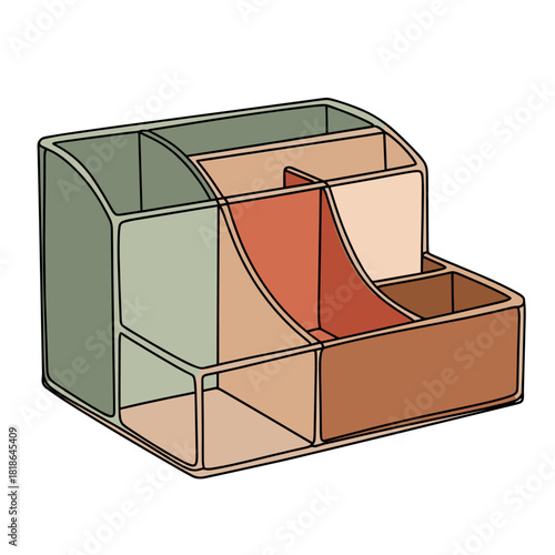 Desk organizer in minimalist style with compartments and earthy tones  
