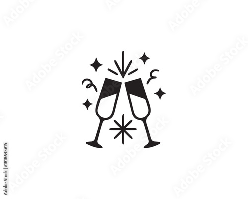 New Year champagne icon silhouette vector design illustration